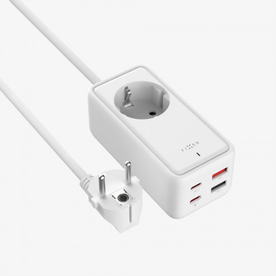 Fixed Extension Cord (FIXCS65 3 WH) GaN III, Schuko, 2x Type C, 2x USB, PD 65W, 3m White Fixed Extension Cord (FIXCS65 3 WH) GaN III, Schuko, 2x Type C, 2x USB, PD 65W, 3m White