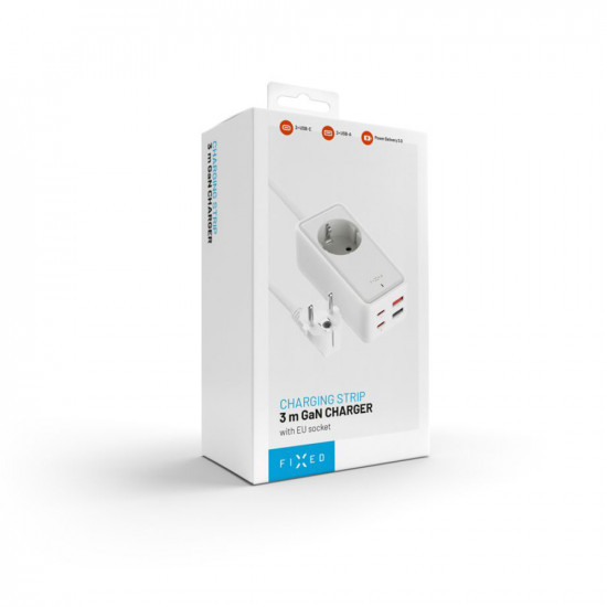 Fixed Extension Cord (FIXCS65 3 WH) GaN III, Schuko, 2x Type C, 2x USB, PD 65W, 3m White Fixed Extension Cord (FIXCS65 3 WH) GaN III, Schuko, 2x Type C, 2x USB, PD 65W, 3m White