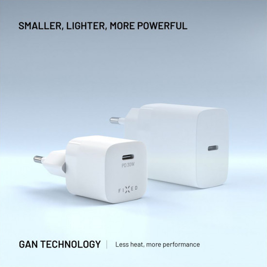 Fixed Wall Charger Mini (FIXCG30M CC WH) GaN, Type C, PD 3.0, 30W, Compact Design, with Type C Cable, 1m White Fixed Wall Charger Mini (FIXCG30M CC WH) GaN, Type C, PD 3.0, 30W, Compact Design, with Type C Cable, 1m White
