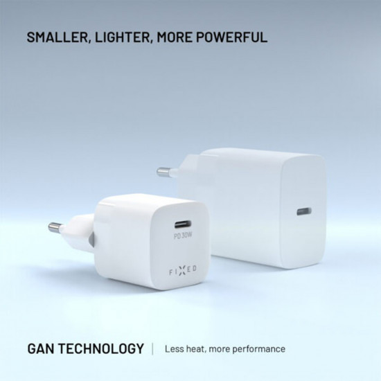 Fixed Wall Charger MIni (FIXCG30M C WH) GaN, Type C, PD 3.0, 30W, Compact Size White Fixed Wall Charger MIni (FIXCG30M C WH) GaN, Type C, PD 3.0, 30W, Compact Size White
