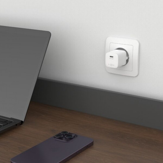 Fixed Wall Charger MIni (FIXCG30M C WH) GaN, Type C, PD 3.0, 30W, Compact Size White Fixed Wall Charger MIni (FIXCG30M C WH) GaN, Type C, PD 3.0, 30W, Compact Size White