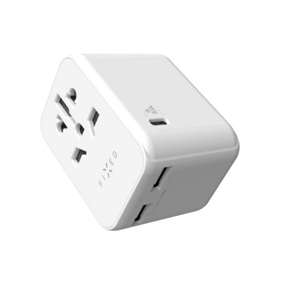 Fixed Travel Adapter Voyager (FIXCT30 1C2A WH) EU, UK, USA/AUS, Type C, 2x USB, GaN, PD 30W, 10A/2500W White