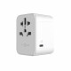 Fixed Travel Adapter Voyager (FIXCT30 1C2A WH) EU, UK, USA/AUS, Type C, 2x USB, GaN, PD 30W, 10A/2500W White