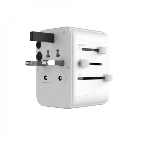 Fixed Travel Adapter Voyager (FIXCT30 1C2A WH) EU, UK, USA/AUS, Type C, 2x USB, GaN, PD 30W, 10A/2500W White