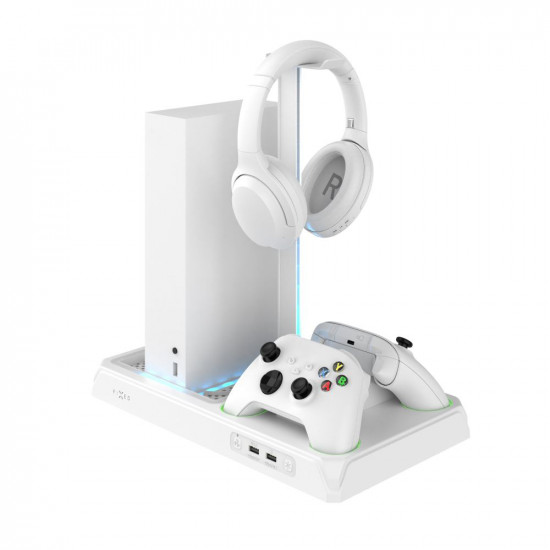 Fixed Multifunctional Station (FIXXB MCS WH) for Xbox Series X/S, 12 Boxed Games, Dual Charging Controllers, LED Lightning White