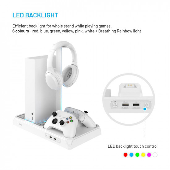 Fixed Multifunctional Station (FIXXB MCS WH) for Xbox Series X/S, 12 Boxed Games, Dual Charging Controllers, LED Lightning White