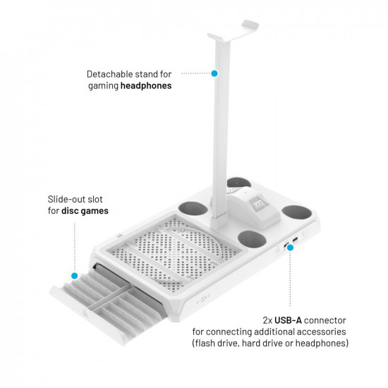 Fixed Multifunctional Station (FIXXB MCS WH) for Xbox Series X/S, 12 Boxed Games, Dual Charging Controllers, LED Lightning White
