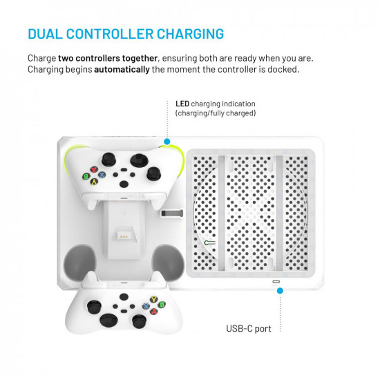 Fixed Multifunctional Station (FIXXB MCS WH) for Xbox Series X/S, 12 Boxed Games, Dual Charging Controllers, LED Lightning White