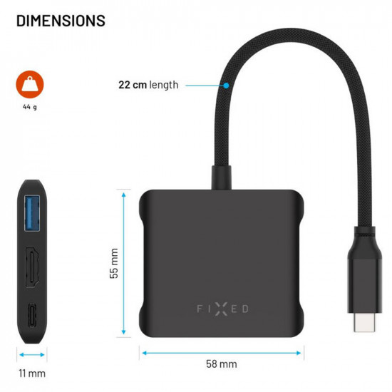 Fixed Hub 5in1 Quadri (FIXHU QR BK) USB C to 2x USB C, 2x USB A, HDMI, PD140W, 4K, 10Gb/s Space Black Fixed Hub 5in1 Quadri (FIXHU QR BK) USB C to 2x USB C, 2x USB A, HDMI, PD140W, 4K, 10Gb/s Space Black