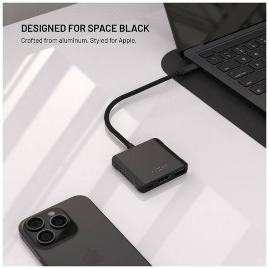 Fixed Hub 5in1 Quadri (FIXHU QR BK) USB C to 2x USB C, 2x USB A, HDMI, PD140W, 4K, 10Gb/s Space Black Fixed Hub 5in1 Quadri (FIXHU QR BK) USB C to 2x USB C, 2x USB A, HDMI, PD140W, 4K, 10Gb/s Space Black