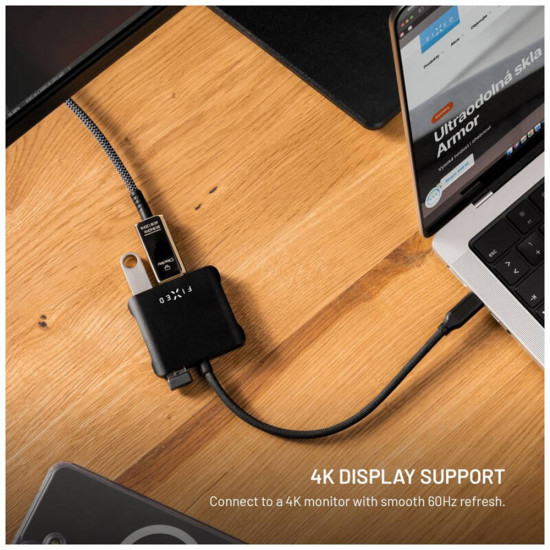 Fixed Hub 5in1 Quadri (FIXHU QR BK) USB C to 2x USB C, 2x USB A, HDMI, PD140W, 4K, 10Gb/s Space Black Fixed Hub 5in1 Quadri (FIXHU QR BK) USB C to 2x USB C, 2x USB A, HDMI, PD140W, 4K, 10Gb/s Space Black