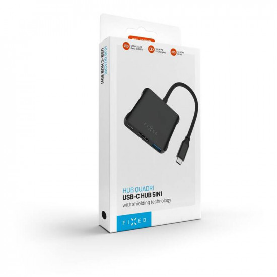 Fixed Hub 5in1 Quadri (FIXHU QR BK) USB C to 2x USB C, 2x USB A, HDMI, PD140W, 4K, 10Gb/s Space Black Fixed Hub 5in1 Quadri (FIXHU QR BK) USB C to 2x USB C, 2x USB A, HDMI, PD140W, 4K, 10Gb/s Space Black