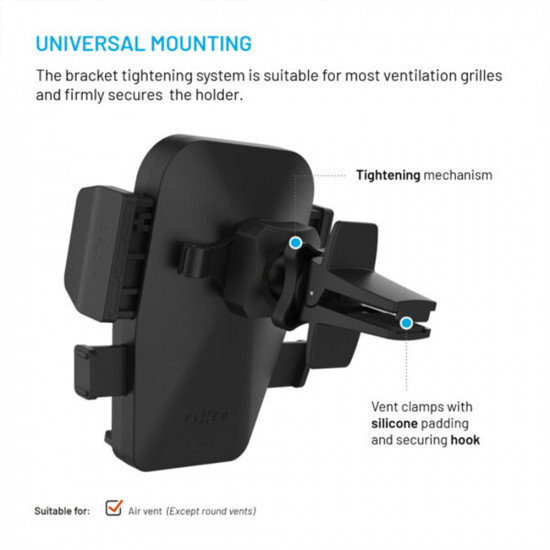Fixed Car Holder Iconiq Vent (FIXICQ V BK) for Air Vent, 360° Rotative, Universal, Push & Grip System, Max. 6.8" Black Fixed Car Holder Iconiq Vent (FIXICQ V BK) for Air Vent, 360° Rotative, Universal, Push & Grip System, Max. 6.8" Black