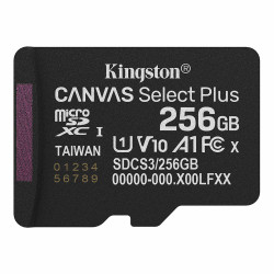 Kingston Memory Card Canvas Select Plus (SDCS3/256GBSP) MicroSDXC, 256GB, Class 10, UHS I, U1/U3, 150MB/s Read, A1 Black