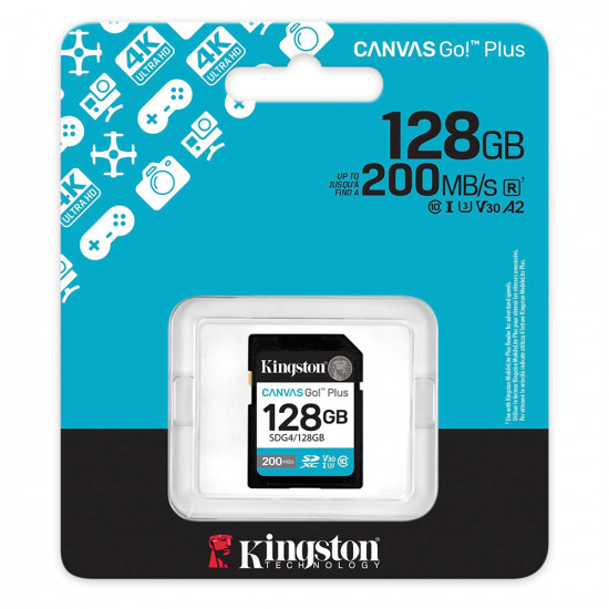 Kingston Memory Card Canvas Go Plus (SDG4/128GB) SDXC, 128GB, Class 10 / UHS I U3 / V30 Black Kingston Memory Card Canvas Go Plus (SDG4/128GB) SDXC, 128GB, Class 10 / UHS I U3 / V30 Black