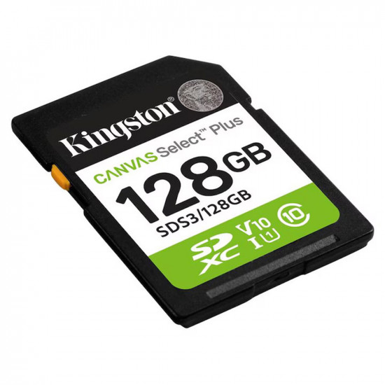 Kingston Memory Card Canvas Select Plus (SDS3/128GB) SDXC, 128GB, 150MB/s, Class 10 / UHS I U1 / V10 Black Kingston Memory Card Canvas Select Plus (SDS3/128GB) SDXC, 128GB, 150MB/s, Class 10 / UHS I U1 / V10 Black