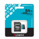 Kingston Memory Card Canvas Go Plus (SDCG4/64GB) MicroSDXC, with Adapter, 64GB, Class 10 / UHS I U3 / V30 / A2 Black Kingston Memory Card Canvas Go Plus (SDCG4/64GB) MicroSDXC, with Adapter, 64GB, Class 10 / UHS I U3 / V30 / A2 Black