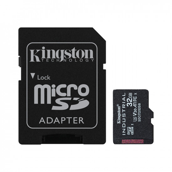 Kingston Memory Card Industrial (SDCIT2/32GB) MicroSDHC with SD Adapter, 32GB, Class 10, UHS I, U3, V30, A1 Black
