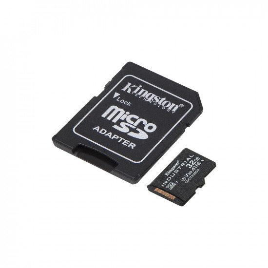 Kingston Memory Card Industrial (SDCIT2/32GB) MicroSDHC with SD Adapter, 32GB, Class 10, UHS I, U3, V30, A1 Black