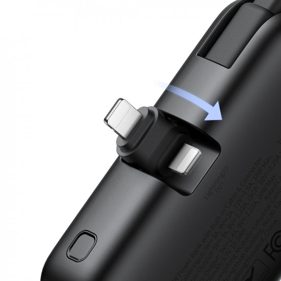 Mcdodo Power Bank FreeKit Series (MC 7800) with Built in Cable & Connector Lightning, 5000mAh, 22.5W Black