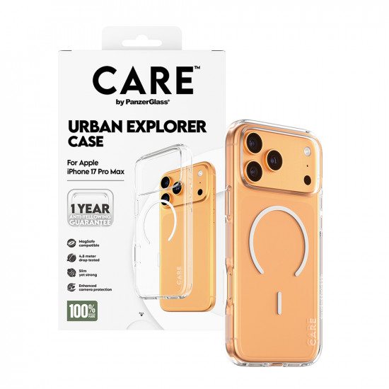 PanzerGlass® CARE Flagship Urban Explorer White MagSafe iPhone 17 Pro Max Clear