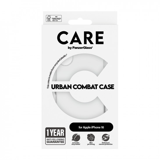 PanzerGlass® CARE Flagship Urban Combat iPhone 16 Clear