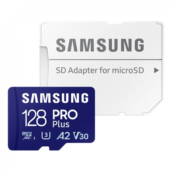 Samsung Memory Card PRO Plus (MB MD128SA/EU) MicroSDXC, Adapter, 128GB, UHS I, U3, V30, A2, 180MB/s, Waterproof White Samsung Memory Card PRO Plus (MB MD128SA/EU) MicroSDXC, Adapter, 128GB, UHS I, U3, V30, A2, 180MB/s, Waterproof White