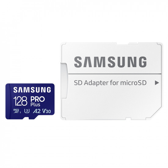 Samsung Memory Card PRO Plus (MB MD128SA/EU) MicroSDXC, Adapter, 128GB, UHS I, U3, V30, A2, 180MB/s, Waterproof White Samsung Memory Card PRO Plus (MB MD128SA/EU) MicroSDXC, Adapter, 128GB, UHS I, U3, V30, A2, 180MB/s, Waterproof White