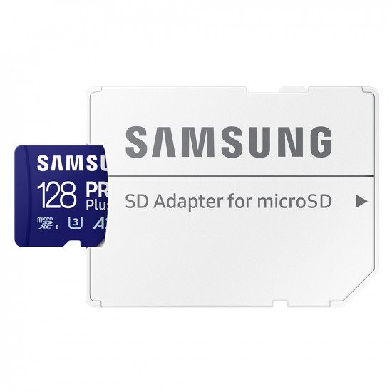 Samsung Memory Card PRO Plus (MB MD128SA/EU) MicroSDXC, Adapter, 128GB, UHS I, U3, V30, A2, 180MB/s, Waterproof White Samsung Memory Card PRO Plus (MB MD128SA/EU) MicroSDXC, Adapter, 128GB, UHS I, U3, V30, A2, 180MB/s, Waterproof White