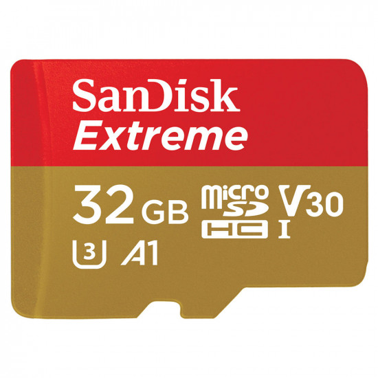 SanDisk Memory Card Extreme (SDSQXAF 032G GN6MA) with Adapter, MicroSDHC, 32GB, Class 10, Read 100MB/s, UHS I U3 Red SanDisk Memory Card Extreme (SDSQXAF 032G GN6MA) with Adapter, MicroSDHC, 32GB, Class 10, Read 100MB/s, UHS I U3 Red