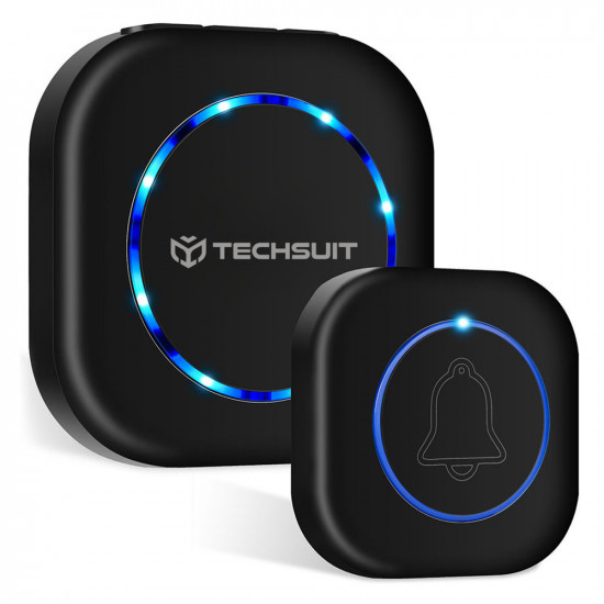 Techsuit Premium Wireless Doorbell Buzzzly (SU1) Waterproof, 38 Unique Tune, 4 Volume Levels, 5 Modes Music/Flash Black