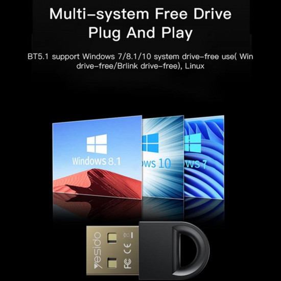 Yesido  USB Transmitter (YAU34)  USB to Bluetooth, for Computer, Laptop  Black