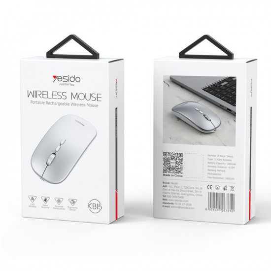 Yesido  Wireless Mouse (KB15)  800/1200/1600DPI, 2.4G Connection  Silver