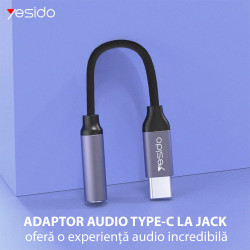 Yesido  Audio Cable Adapter (YAU19)  Type C to Jack 3.5mm  Black