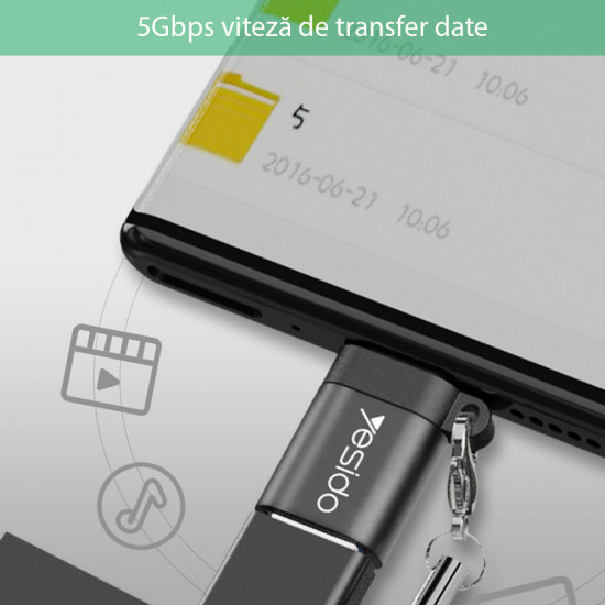 Yesido  OTG Adapter (GS06)  Type C to USB 3.0, Plug & Play, 5Gbps  Black