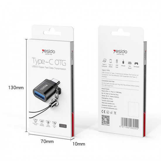 Yesido  OTG Adapter (GS06)  Type C to USB 3.0, Plug & Play, 5Gbps  Black