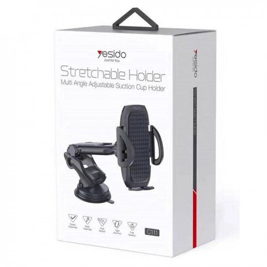 Yesido  Car Holder (C111)  Extendable Arm, 360Β° Rotation Angle, for Dashboard, Windshield  Black