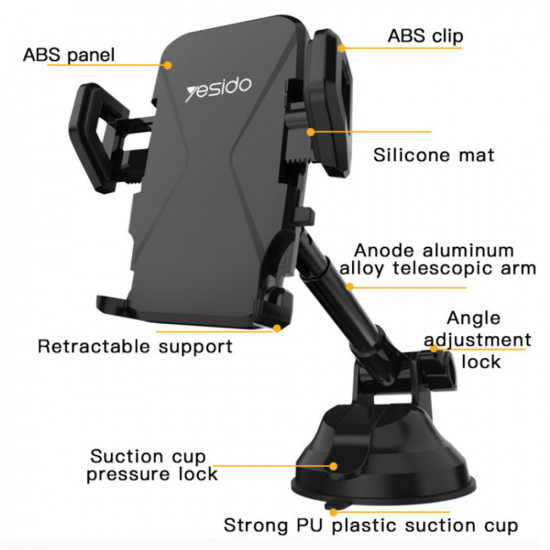 Yesido  Car Holder (C40)  Extendable Arm for Dashboard, Windshield  Black