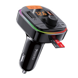 Yesido  Car Charger (Y45)  with FM Transmitter, 2xUSB A, Type C, LED Display, RGB Light, 18W  Black