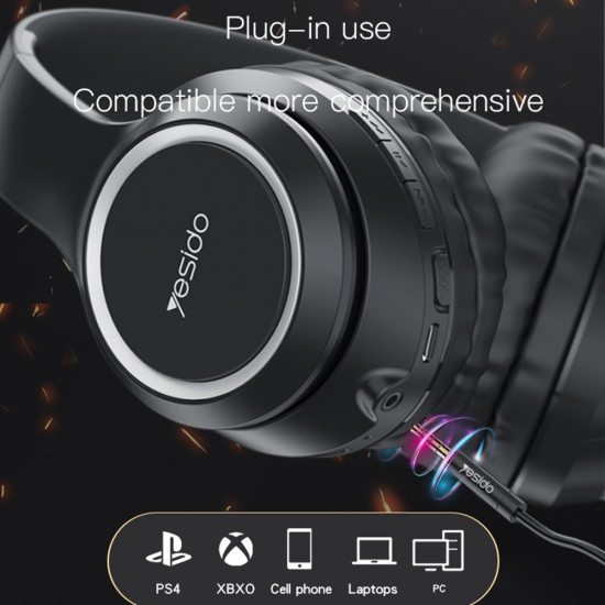 Yesido  Wireless Headphones (EP03)  Foldable with Noise Canceling, Super Bass  Black