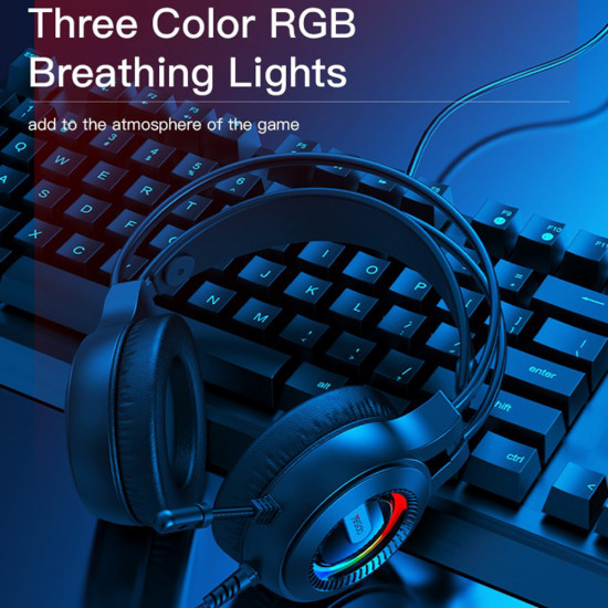 Yesido  Wired Headphones (EK02)  for Gaming, Jack 3.5mm, with Microphone, RGB LED Lights  Black