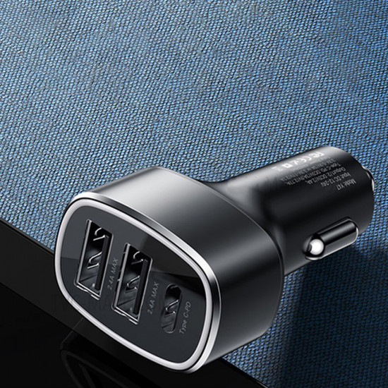 Yesido Car Charger (Y47) Dual USB, Type C, Fast Charging, 49W, Aluminum Alloy Black Yesido Car Charger (Y47) Dual USB, Type C, Fast Charging, 49W, Aluminum Alloy Black