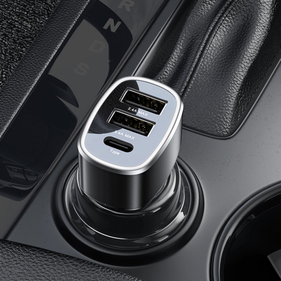 Yesido Car Charger (Y47) Dual USB, Type C, Fast Charging, 49W, Aluminum Alloy Black Yesido Car Charger (Y47) Dual USB, Type C, Fast Charging, 49W, Aluminum Alloy Black