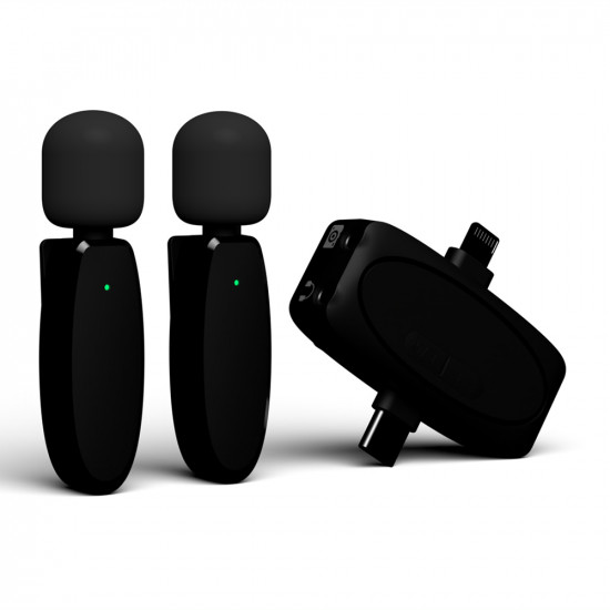 Yesido  (2 pack) Wireless Lavalier Microphones (KR15)  3 in 1 Receiver, TC, Lighting, 3.5mm Jack, 2.4GHz  Black