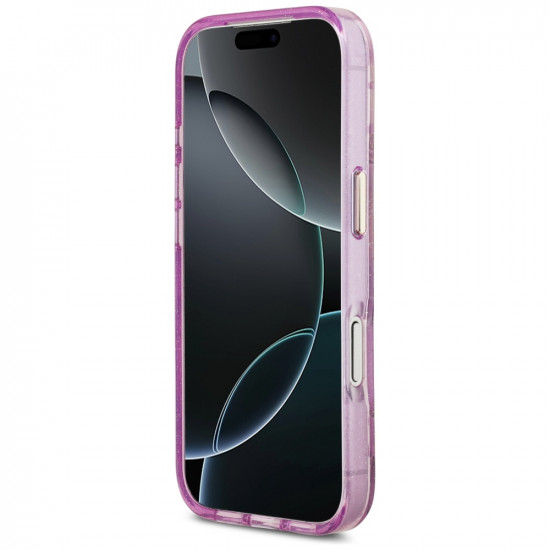 Case Guess IML Glitter Flowers Triangle MagSafe for iPhone 17 Pro Max purple