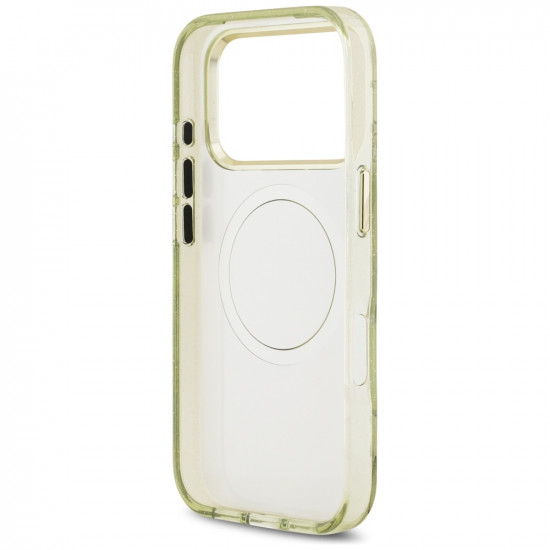 Case Guess IML Glitter Flowers Triangle MagSafe for iPhone 17 Pro Max green