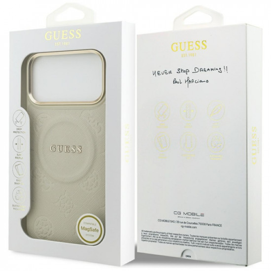 Case Guess Peony Hot Stamp MagSafe for iPhone 17 Pro Max beige