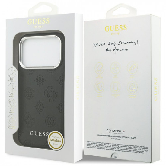 Guess Peony Hot Stamp Script MagSafe Case for iPhone 17 Pro Black