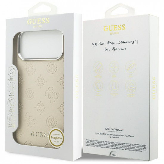 Guess Peony Hot Stamp Script MagSafe Case for iPhone 17 Pro Max Beige