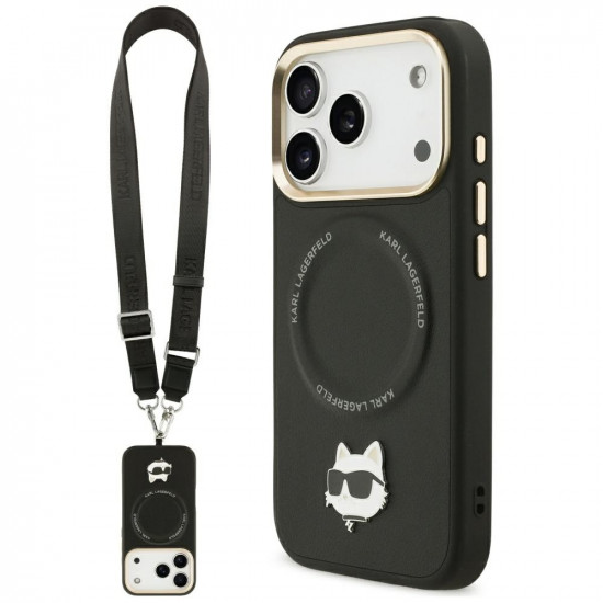 Karl Lagerfeld Big Strap Choupette Metal Logo MagSafe Case for iPhone 17 Pro Black